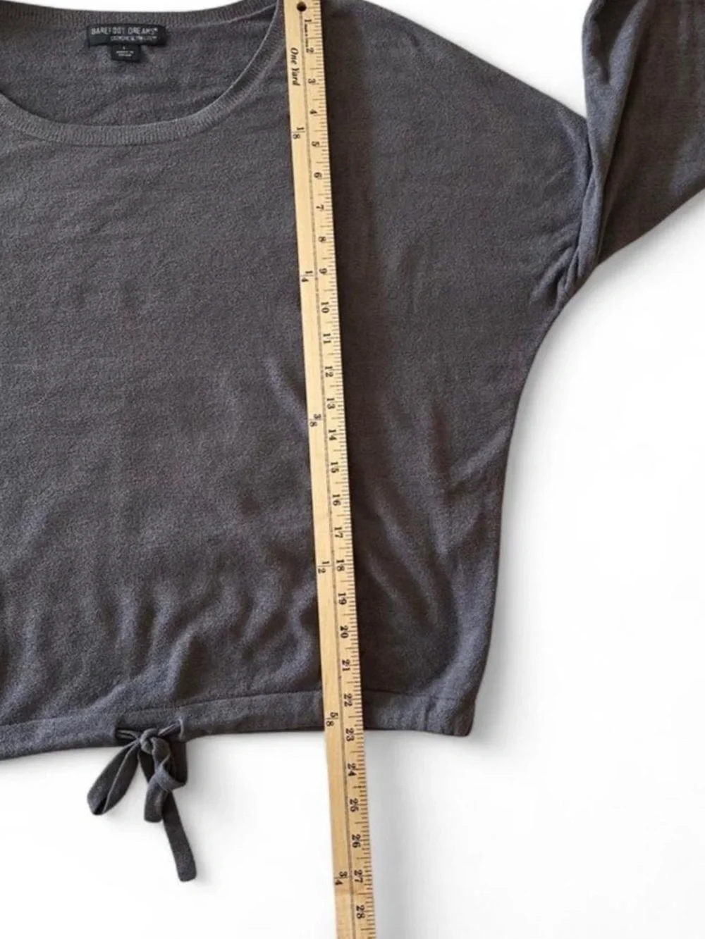 Barefoot Dreams CozyChic Ultra Lite Gray Pullover Tie Hem Top L - Picture 8 of 8